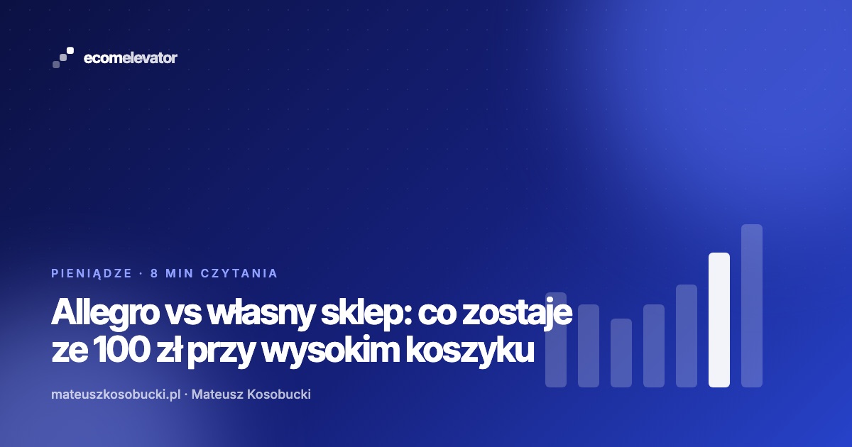 Dwie paczki z meblami na stole magazynu: jedna z etykietą Allegro, druga z logo własnego sklepu, obok kalkulator i faktura prowizyjna