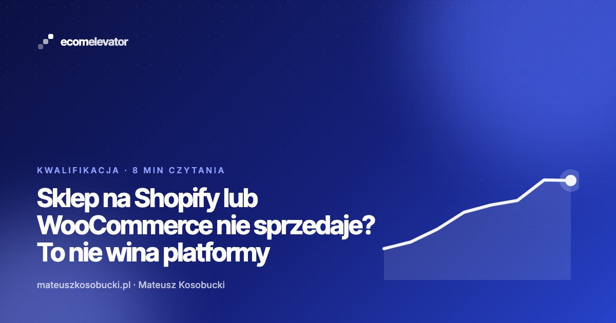 Laptop z pustym panelem zamówień sklepu internetowego, obok kartka z logo Shopify, WooCommerce i PrestaShop oraz kalkulator