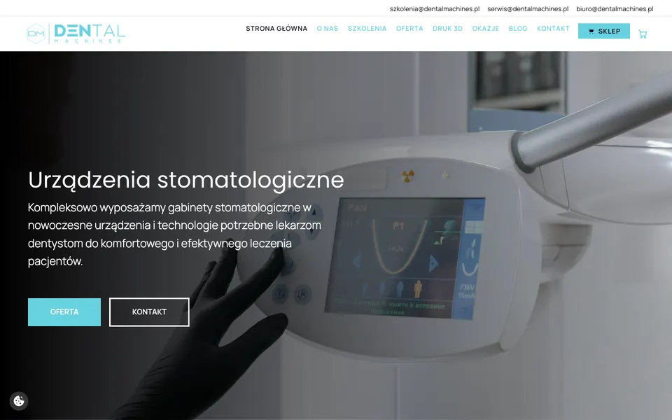 Strona Dental Machines, widok na komputerze