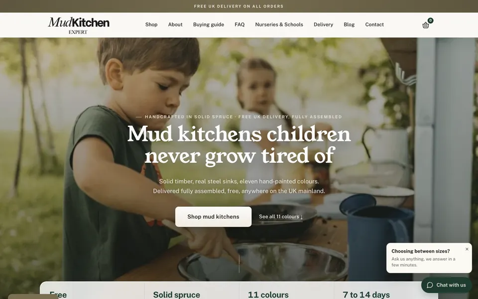 Strona Mud Kitchen Expert, widok na komputerze